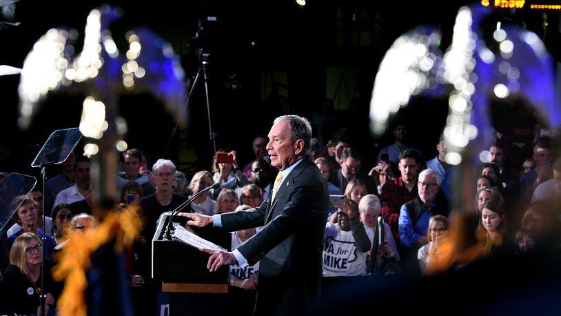 Democratic presidential candidate Mike Bloomberg appears at a campaign rally at the National Constitution Center on Tuesday, Feb. 4, 2020. (Tom Gralish/The Philadelphia Inquirer/TNS)