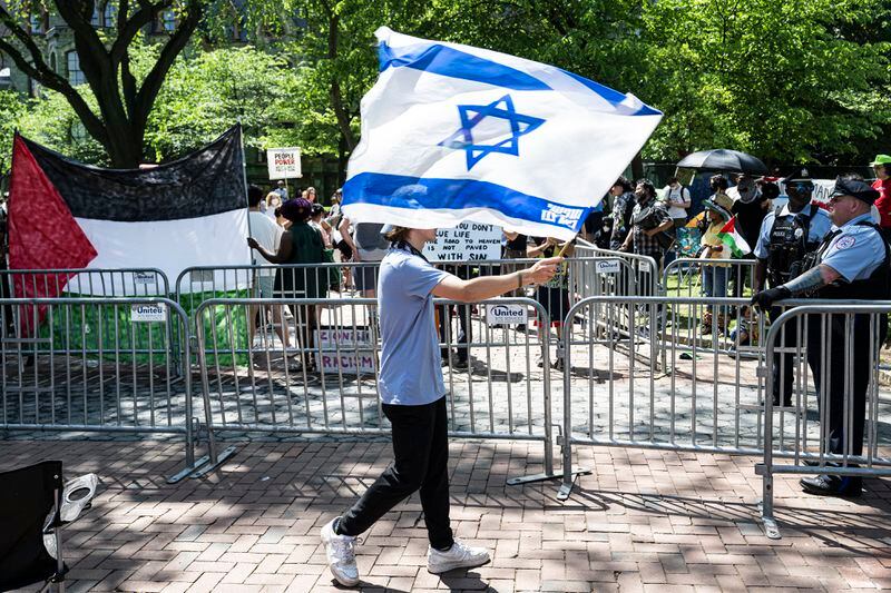 Palestinian and Israeli supporters protest on Thursday, May 2, 2024, at the University of Pennsylvania encampment in Philadelphia. (Jose F. Moreno /The Philadelphia Inquirer via AP)