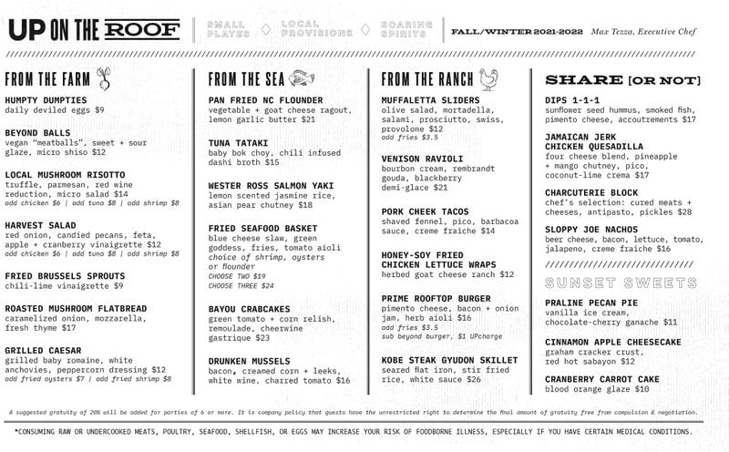 Up on the Roof menu