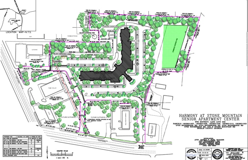 This is a site plan for a new age-restricted apartment complex in the Stone Mountain area.
