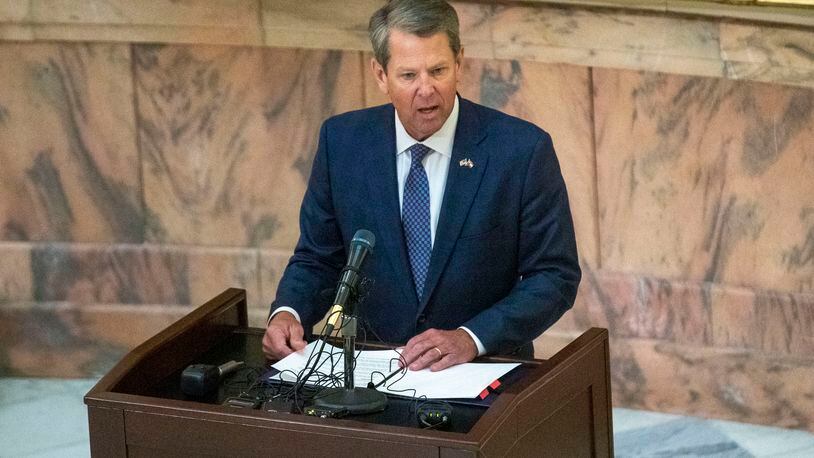 07/22/2020 - Atlanta, Georgia - Gov. Brian Kemp speaks during a special service to honor the legacy of C.T. Vivian as his body lie in state inside the rotunda at the Georgia State Capitol Building, Wednesday, July 22, 2020.  (ALYSSA POINTER / ALYSSA.POINTER@AJC.COM)