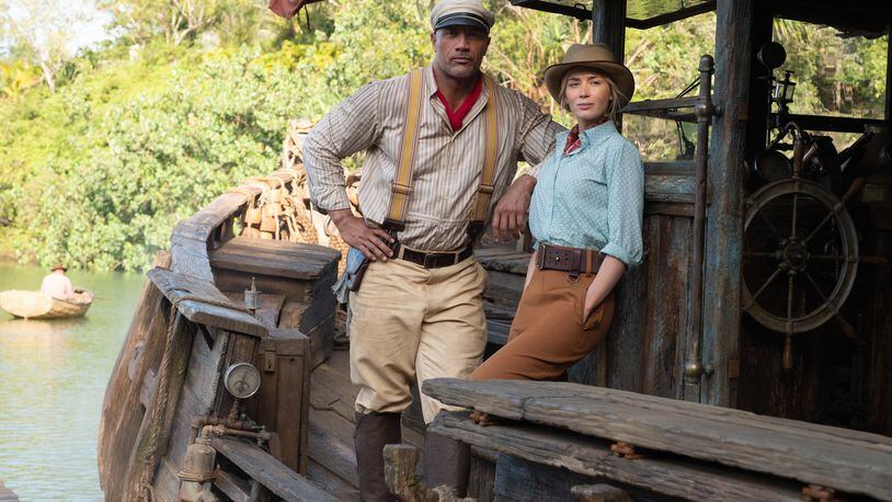 Dwayne Johnson as Frank and Emily Blunt as Lily in JUNGLE CRUISE. Photo by Frank Masi. © 2020 Disney Enterprises, Inc. All Rights Reserved.