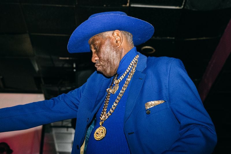 James Stewart, age 72,  dances with the live band at Ellery's Night Club and Lounge in southwest Atlanta on Wednesday, Feb. 21, 2024. (Olivia Bowdoin for the AJC).  