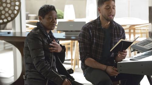 Rapper-actress Bre Z (left), plays Freda Gatz, and appears alongside actor Jussie Smollett (Jamal) in a scene from Fox’s “Empire.” Chuck Hodes/FOX