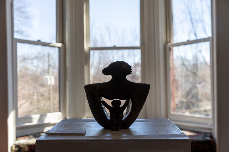 Mother and Child by Elizabeth Catlett, part of the Hammonds House permanent collection, is seen at the African American fine art museum in Atlanta on Wednesday, February 14, 2024. (Arvin Temkar / arvin.temkar@ajc.com)