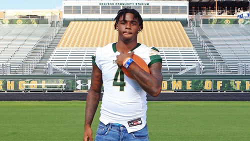 Daejon Reynolds, a senior wide receiver at Grayson High School, poses for a photo on Tuesday, August 4, 2020, at Grayson High School in Loganville, Georgia. Reynolds, a University of Florida commit, is one of the top 11 high school senior recruits in the state of Georgia for 2020.   
CHRISTINA MATACOTTA FOR THE ATLANTA JOURNAL-CONSTITUTION.
