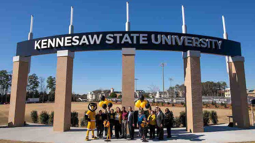 New signage for Kennesaw State University at the corner of Chastain and Frey roads was dedicated Jan. 7, 2019. CONTRIBUTED BY KENNESAW STATE UNIVERSITY