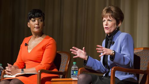 Atlanta mayoral candidates Keisha Lance Bottoms, left, and Mary Norwood, participate in a forum at the Carter Center, Tuesday, November 28, 2017. The winner of the election will be the second woman in history to lead the city of Atlanta. ALYSSA POINTER/ALYSSA.POINTER@AJC.COM