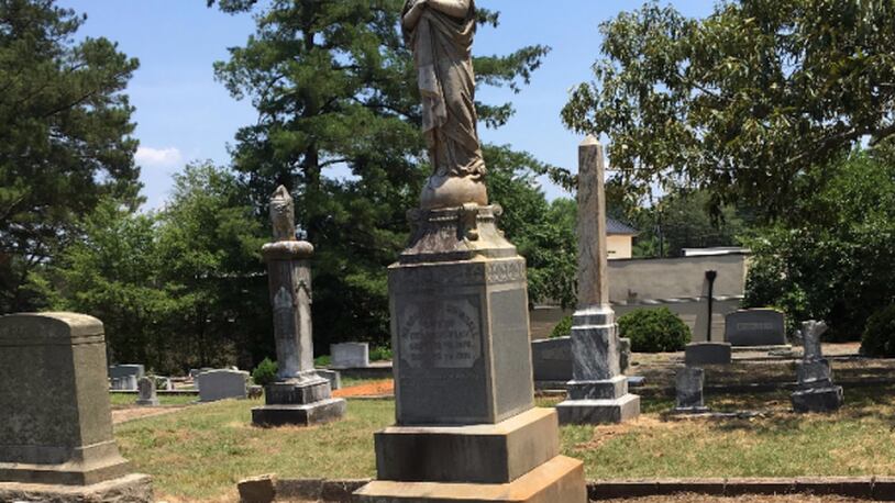 The statue in the Old Roswell Cemetery has been vandalized. (Roswell Historical Society)