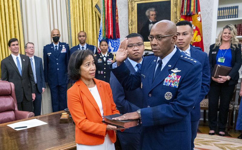 Gen. Charles Q. Brown Jr. is sworn in as the Air Force chief of staff at the White House on Aug. 4, 2020. President Joe Biden reportedly intends to nominate Brown as chairman of the Joint Chiefs of Staff on May 25, 2023. (Doug Mills/The New York Times)
