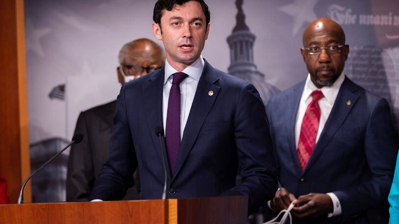 Senator Jon Ossoff (D-GA) speaks at a press conference on Medicaid expansion with other democratic lawmakers on Capitol Hill in Washington, DC on September 23rd, 2021. 