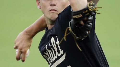Vanderbilt pitcher Kyle Wright, the fifth pick in Monday’s major league draft, will get a record signing bonus worth about $7 million from the Braves. (AP Photo/Mark Humphrey, File)