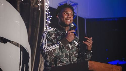 Devin Ellison, a running back from Jacksonville, Fla., who is committed to Georgia Tech, estimated that 75 percent of his wardrobe is from Adidas, including this jacket that he wore while speaking at a church. (Courtesy Devin Ellison)