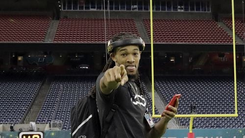 HOUSTON, TX - FEBRUARY 04: Jalen Collins #32 of the Atlanta Falcons walks on the turf during the Super Bowl LI team walk through at NRG Stadium on February 4, 2017 in Houston, Texas. (Photo by Tim Warner/Getty Images)