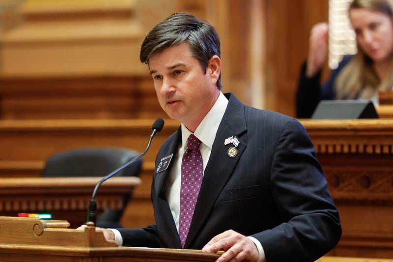 State Sen. Matt Brass, R-Newnan, speaks at the Georgia State Capitol during a special session to redraw district maps for Congressional seats on Wednesday, Nov. 29, 2023. (Natrice Miller/Natrice.miller@ajc.com)