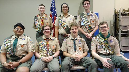 The Northern Ridge Boy Scout District (Cities of Roswell, Alpharetta, John’s Creek, Milton) announces its newest Eagle Scouts, who passed their Board of Review on Nov. 29. Top Left to Right: Richard Aidan Piper, of Troop 1134, sponsored by St. Peter Chanel Catholic Church; Eugene Kim, of Troop 143, sponsored by John’s Creek United Methodist Church; James Barker III, of Troop 2143, sponsored by John’s Creek United Methodist Church. Bottom Left to Right: Vibhu Mocherla, of Troop 2000, sponsored by Johns Creek Presbyterian Church; Kevin McGregor, of Troop 1134, sponsored by St. Peter Chanel Catholic Church; Wesley Lucciola, of Troop 985, sponsored by Northbrook United Methodist Church; Foster Michaelis, of Troop 2000, sponsored by Johns Creek Presbyterian Church.