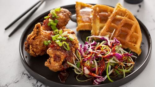 Chicken and waffles from Mukja in Midtown. / Courtesy of Mukja