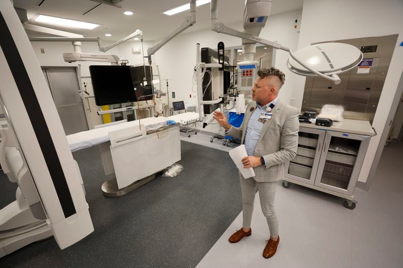 Shane Arrington, Director of Imaging Services, details all the equipment installed in one of the new radiation rooms on Monday, May 1, 2023.
Miguel Martinez /miguel.martinezjimenez@ajc.com