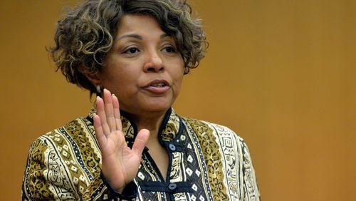 Former APS human resources chief Millicent Few takes the stand during the cheating-scandal trial early in 2015. Few pleaded guilty to one misdemeanor and was a key witness for prosecutors in that trial. She was hired this January as College Park’s human resources director but has left that job by “mutual agreement,” the mayor said. (Atlanta Journal-Constitution, Kent D. Johnson)