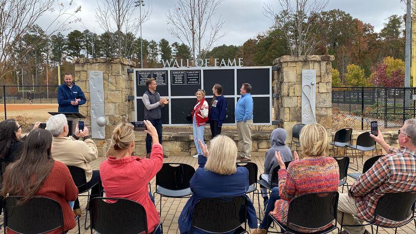 Milton recently unveiled the latest four citizens honored on the city’s Wall of Fame at Bell Memorial Park,  three who were in attendance. COURTESY CITY OF MILTON