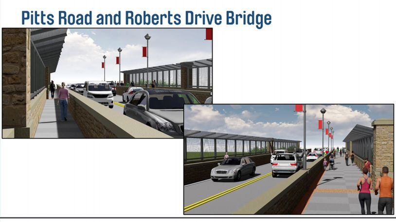 Artist’s renderings depict proposed new bridges carrying Pitts Road and Roberts Drive over Ga. 400, with the enhancements requested by Sandy Springs. CITY OF SANDY SPRINGS