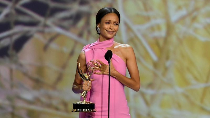 LOS ANGELES, CA - SEPTEMBER 17:  Thandie Newton accepts the Outstanding Supporting Actress in a Drama Series award for 'Westworld' onstage during the 70th Emmy Awards at Microsoft Theater on September 17, 2018 in Los Angeles, California.  (Photo by Kevin Winter/Getty Images)