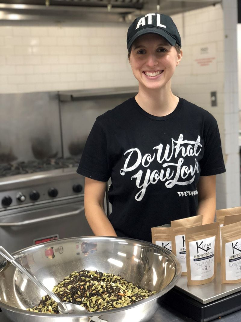 Katie Watts blends and packages her teas in shared commercial kitchen space in Chamblee. CONTRIBUTED BY JR MARRANCI