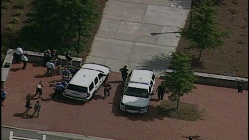 The Zell Miller Learning Center at the University of Georgia was evacuated after a threat was posted on social media on September 19, 2014. (WSBTV)