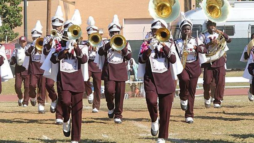 Morehouse College's band performs during a past homecoming game in this AJC file photo. Morehouse is canceling homecoming activities this year due to a surge of COVID-19 cases in the state. The homecoming game will still be held Oct. 16, 2021. FILE