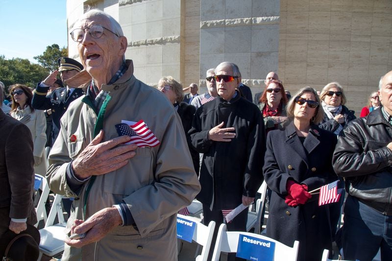 Martin Berning sings the national anthem at the beginning of the 2018 Veterans Day Commemoration at the Atlanta History Center on Sunday, November 11, 2018.  This year's ceremony recognized the 100th anniversary of the end of World War I.  (Photo: STEVE SCHAEFER / SPECIAL TO THE AJC)