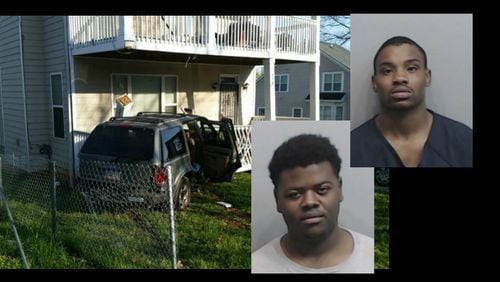 Mario Burke (bottom left) and Sidiamond Stills were arrested after a shooting that led the driver of a Ford Explorer to crash into a house March 9. (Credit: Atlanta Police Department)