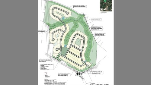 If approved, a new 246-home community in Braselton will have two entrances, one from Highway 53 and one from New Cut Road near the new roundabout. (Courtesy Town of Braselton)