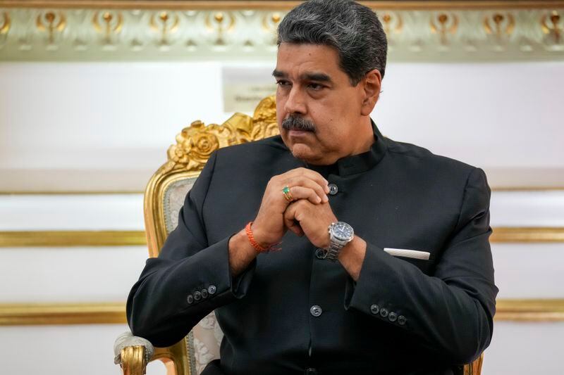 FILE - Venezuelan President Nicolás Maduro attends a meeting at Miraflores presidential palace in Caracas, Venezuela, Feb. 20, 2024. Maduro on April 16, 2024, ordered the closure of his country’s embassy and consulates in Ecuador in solidarity with Mexico in its protest over a raid by Ecuadorian authorities on the Mexican embassy in Quito. (AP Photo/Ariana Cubillos, File)