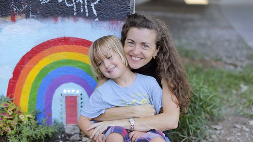 Jeanne Bonner  with her son, Leo, 5, at a spot along the Atlanta Beltline.