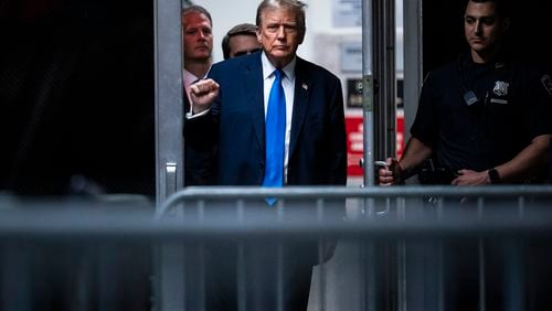 Former President Donald Trump returns to the courtroom following a break at Manhattan criminal court in New York. The Supreme Court will hear arguments this whether Trump should be immune from prosecution in a case that could affect the Georgia election interference case. (Jabin Botsford/The Washington Post via AP, Pool)