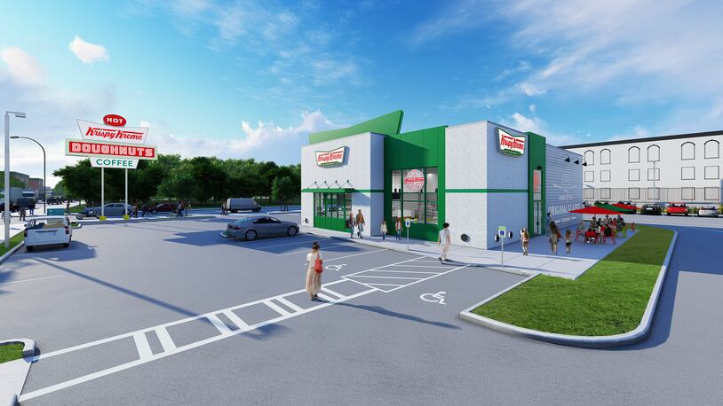 The exterior of the new Krispy Kreme shop will include a refurbished heritage sign that dates to the 1960s, the company said.