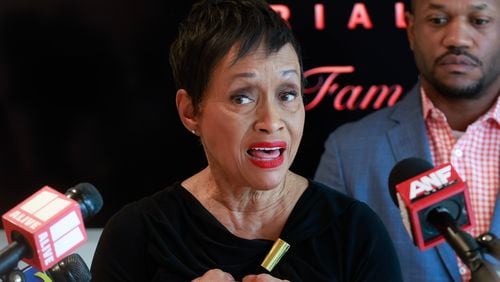 Judge Glenda Hatchett addresses the media about being sexually harassed by a Georgia sheriff in 2022.