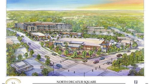 Artist rendering of North Decatur Square, to be anchored by a 365 By Whole Foods store (front). At 35,000 square feet, the Decatur store is the larges 365 nationally either now open or on the drawing board. Developer S.J. Collins recently announced five retail tenants for the project. Couresty S. J. Collins Enterprises.