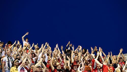 Atlanta United supporters cheer during Saturday's win at Chicago. (Atlanta United)
