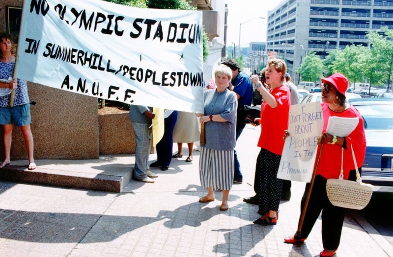 A new exhibit on the 1996 Atlanta Olympics covers the protesters objecting to a new stadium in their neighborhood. Courtesy of Atlanta History Center