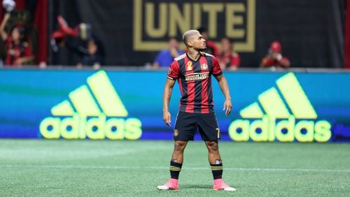 September 20, 2017 Atlanta: Atlanta United forward Josef Martinez turns to the stands after he scored the first goal for his team.