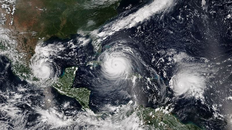 Satellite image of three 2017 hurricanes in the Atlantic at once - Katia, Irma and Jose. The hurricane season officially began June 1. Photo courtesy NOAA/NASA
