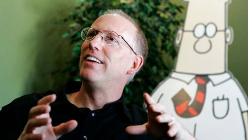 Scott Adams, creator of the comic strip "Dilbert," talks about his work in his studio in Dublin, Calif., in 2006. (AP Photo/Marcio Jose Sanchez)