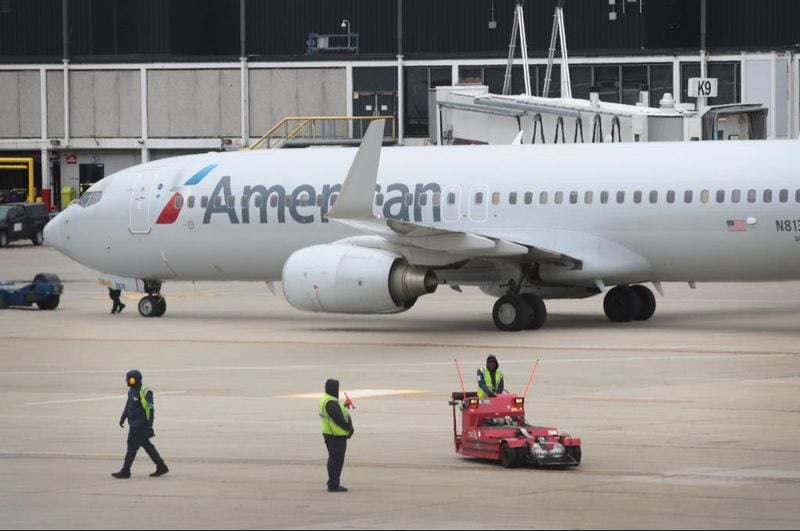 An American Airlines aricraft is prepped for take off.
