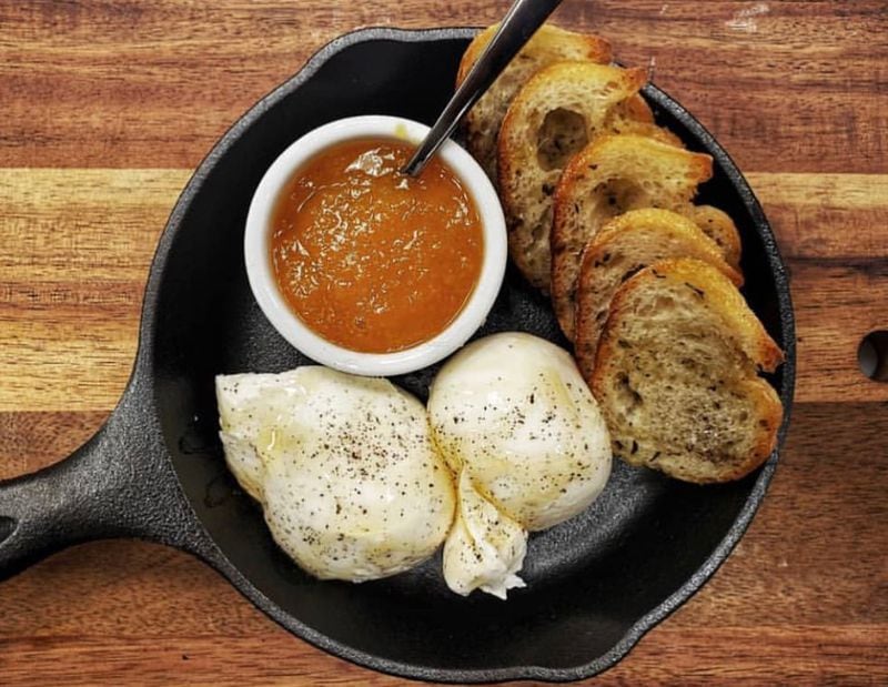 Burrata with house-made jam is for snacking with cocktails, or even a cognac flight.