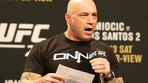 Joe Rogan is seen during a weigh-in before UFC 211 on May 12, 2017, in Dallas before UFC 211. ( AP Photo/Gregory Payan)
