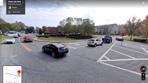 The intersection of Towne Lake Parkway and MIll Street in downtown Woodstock would be replaced by a roundabout in a project to be funded by a grant and loan from the state totaling $3.2 million.