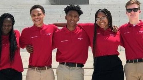 The 2018 Bank of America Student Leaders team from metro Atlanta spent a week in Washington, D.C. at a leadership conference. From left to right: Mary Yeboah, Desi Warren II, Jamal Johnson, Nia Anderson and Matthew Tikhonovsky. COURTESY OF BANK OF AMERICA