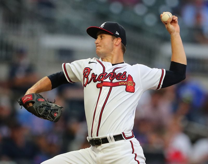 Braves pitcher Tucker Davidson, making his first start of 2021, delivers against the New York Mets during the first inning Tuesday, May 18, 2021, at Truist Park in Atlanta. (Curtis Compton / Curtis.Compton@ajc.com)