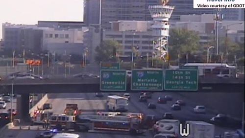 A multi-vehicle accident blocked most northbound lanes of the Downtown Connector early Tuesday. (Credit: Georgia Department of Transportation)